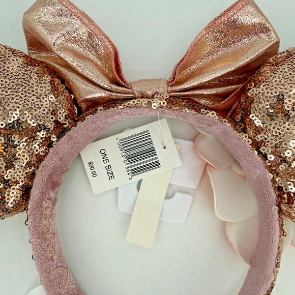 New Disney Aulani Hawaii Rose Gold Plumeria Minnie Mouse Sequined Ear Headband - Picture 7 of 11